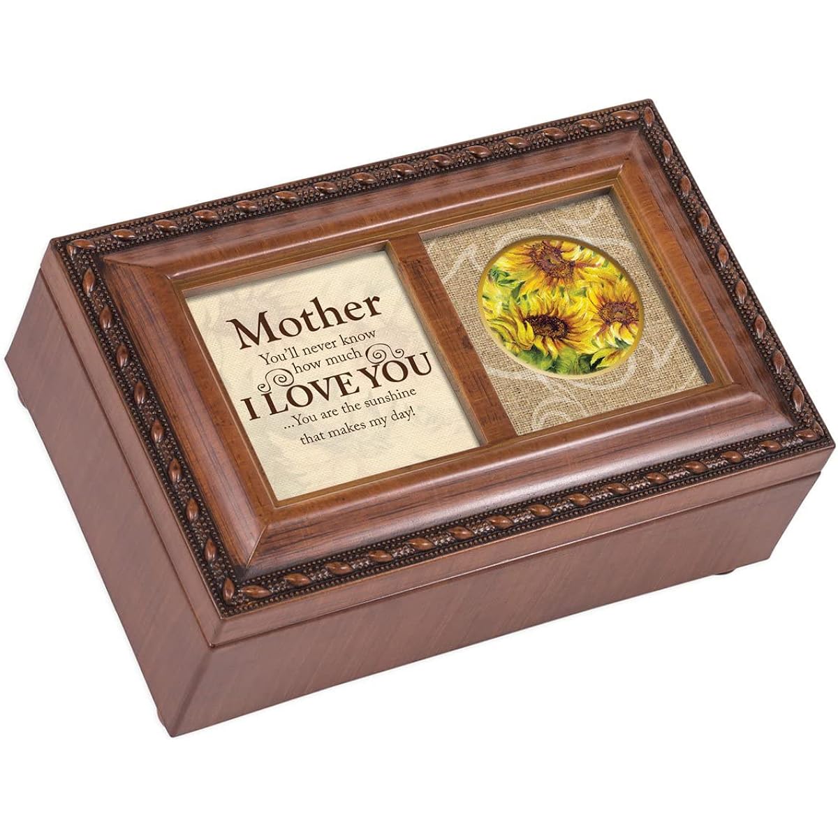 Cottage Garden Mother How Much I Love You Wood Grain Rope Trim Mini Music Box You are My Sunshine