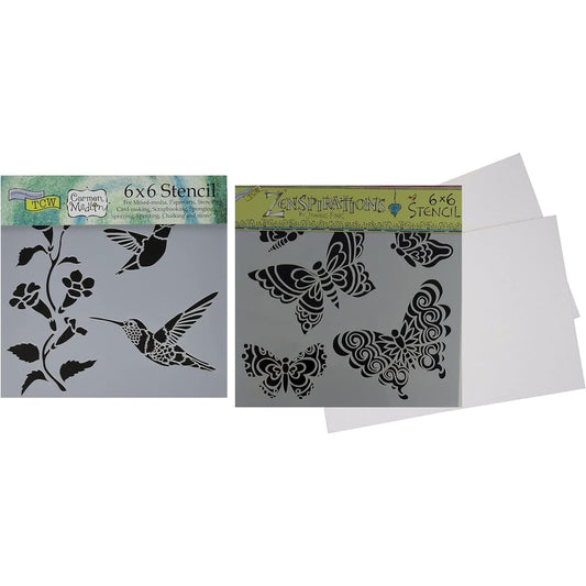 Hummingbird Stencil, Butterfly Stencil - Crafters Workshop Hummingbird Stencil, Butterfly Stencil for Painting on Wood, Canvas, Mixed Media | 15.4 x 15.4 cm Garden Themed Template Set with Cardstock