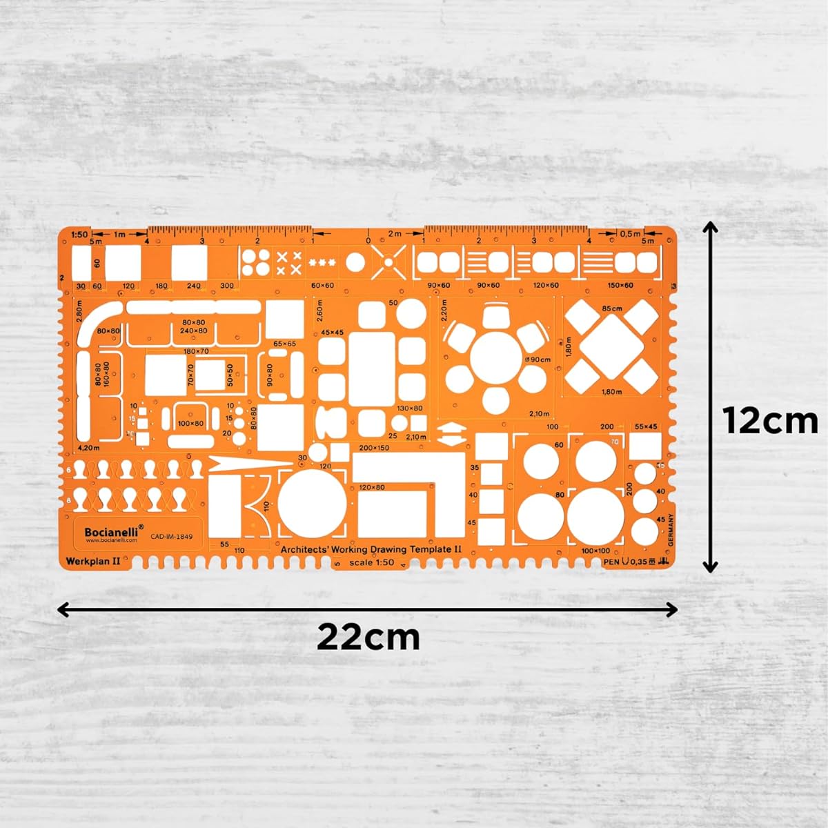 Metric 1:50 Scale Architectural Drawing Template Stencil - Architect Technical Drafting Supplies - Furniture Symbols for House Interior Floor Plan Design