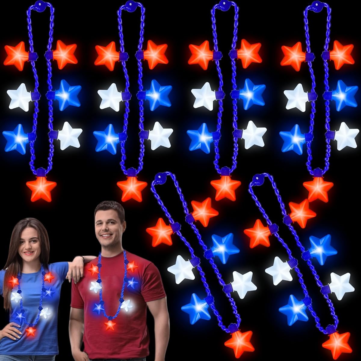TURNMEON American Flag Star Necklaces Patriotic Party Favors Pack of 6