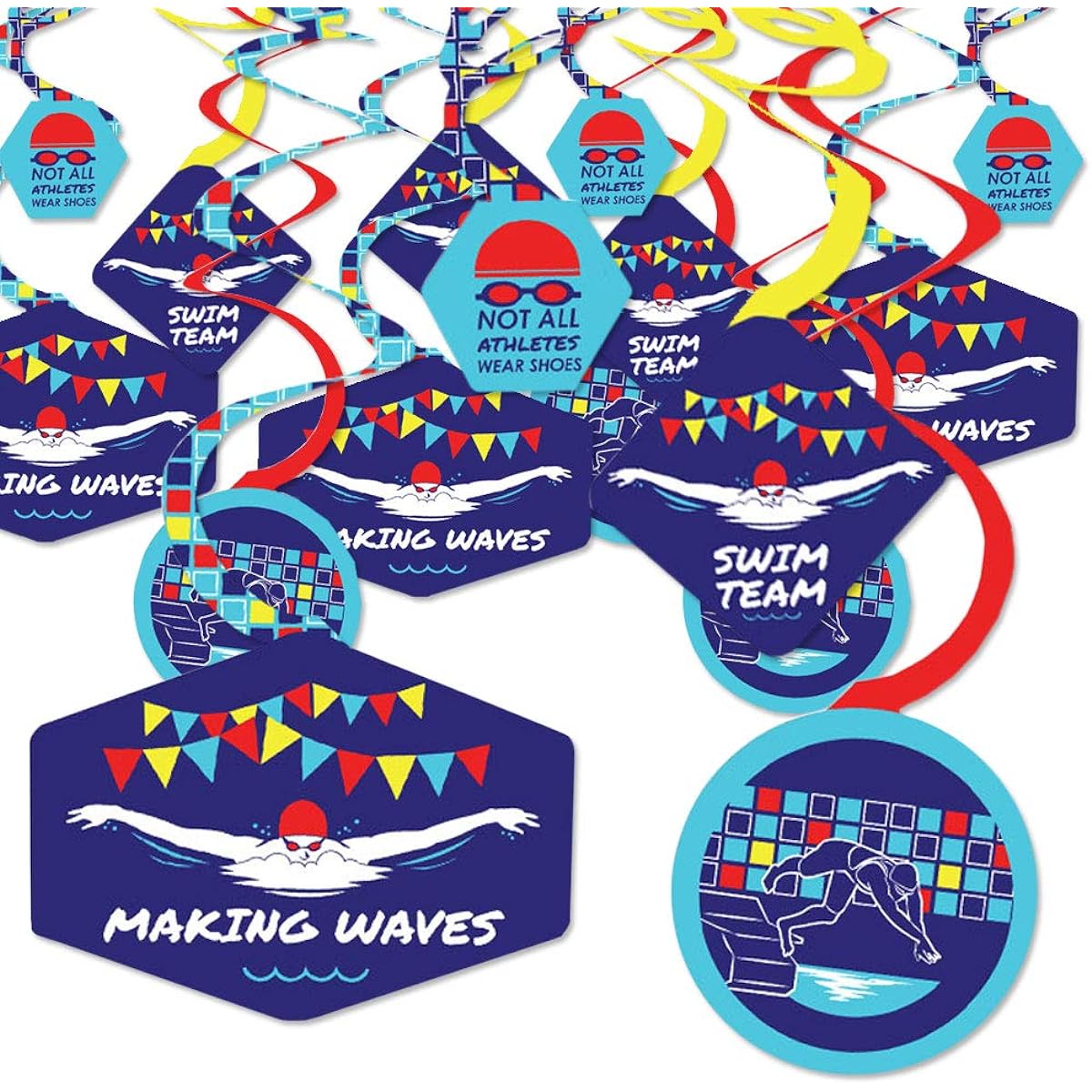 Big Dot of Happiness Making Waves - Swim Team - Hanging Decorations for Swim Parties and Birthday Parties - Party Decoration Swirls - Set of 40