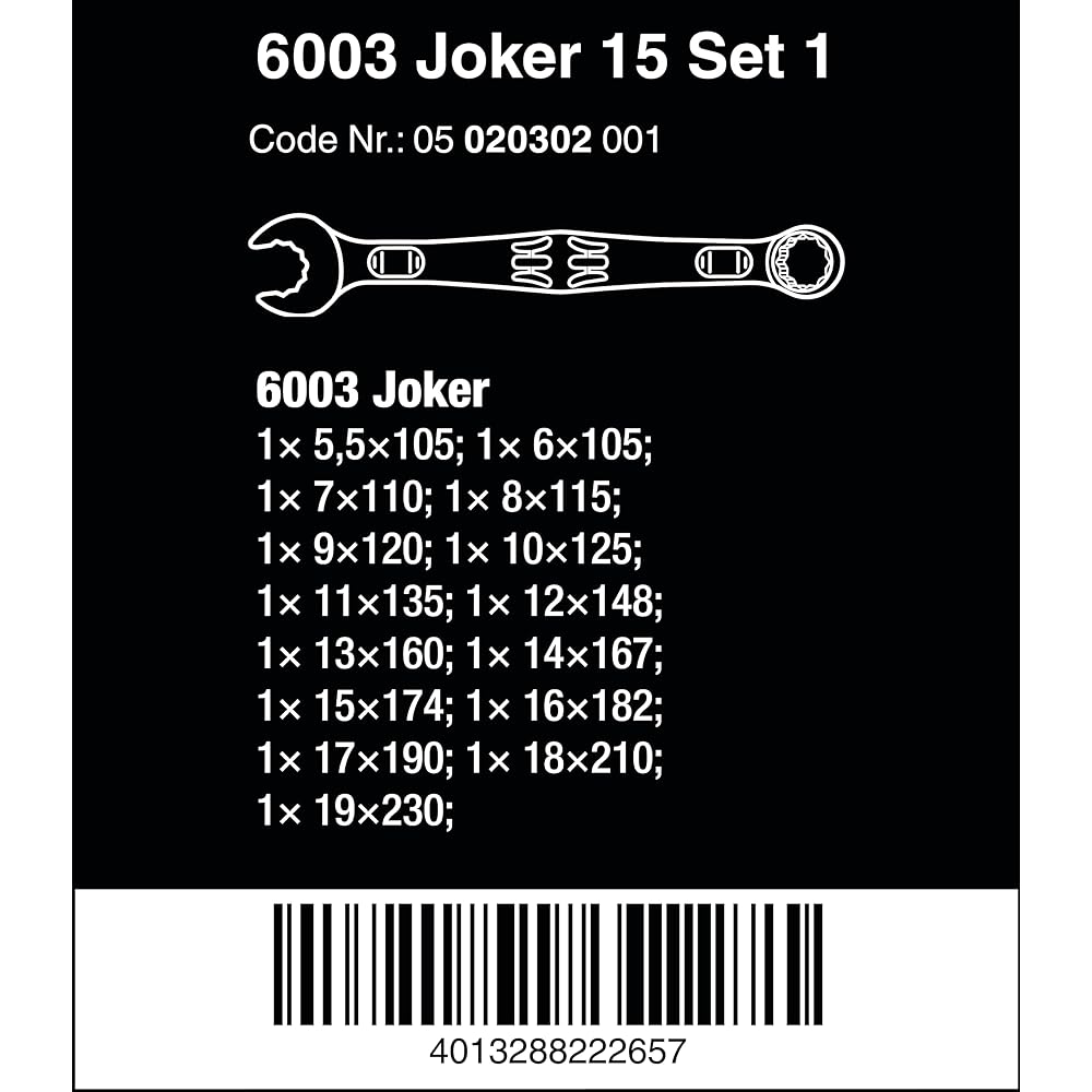 Wera 05020302001 | Joker Combination Wrench Set 6003 Chrome Matte Measuring Standard 15 Pieces [Regular Japanese Import Product]