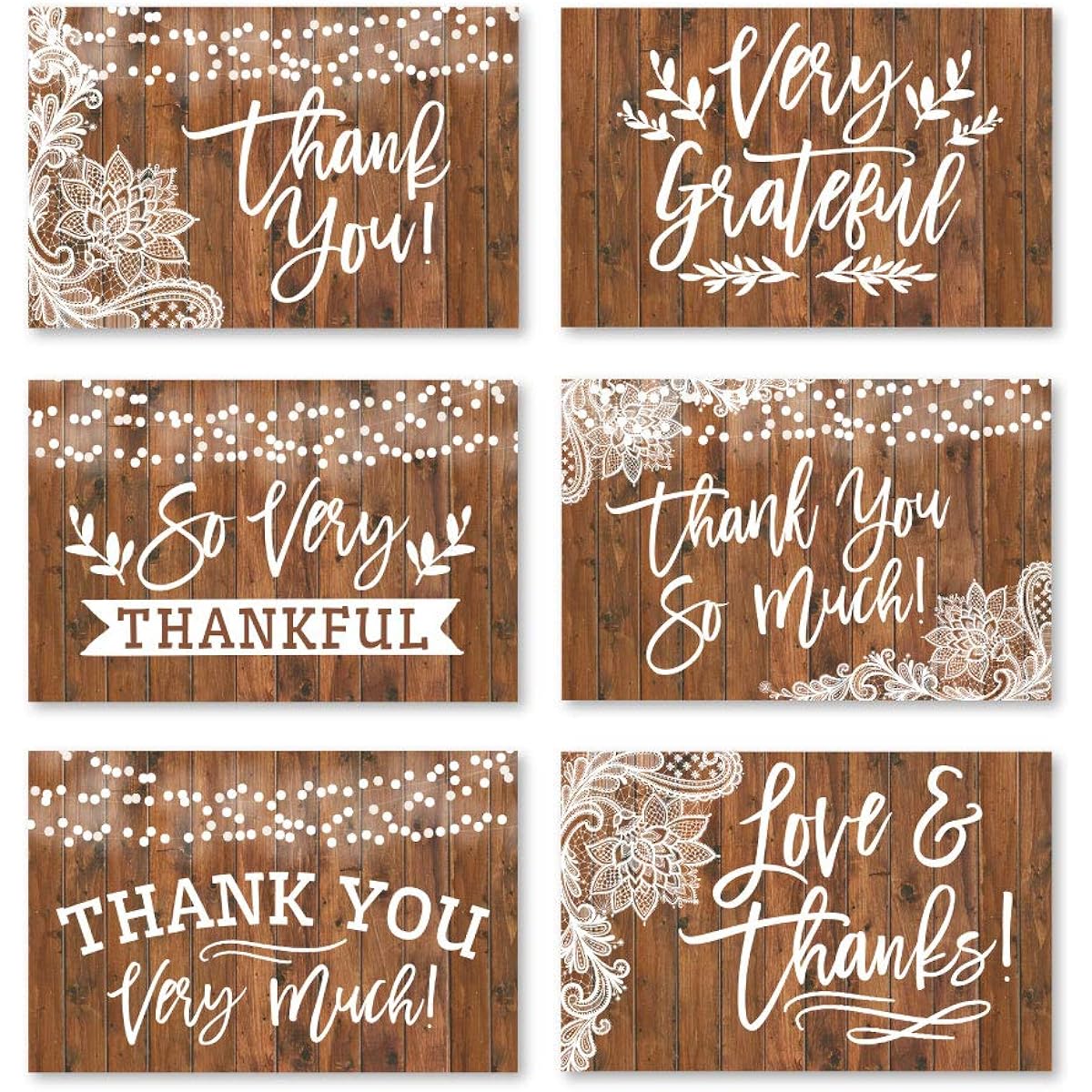 24 Rustic Wooden Thank You Cards with Envelopes for Adult Funeral, Sympathy, and Gift Gratitude for Graduation, Birthday, Baby, Country, Western Bridal Wedding Shower for Boys, Girls, and Kids