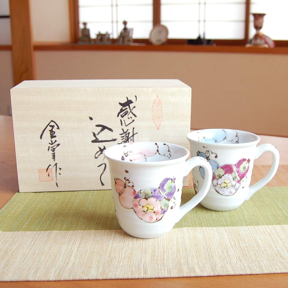 Retirement Celebration Present Couple Mug Pair Pair of Gratitude Retirement Gift Good Health Flower Six Gourds Arita Ware Made in Japan For Gifts