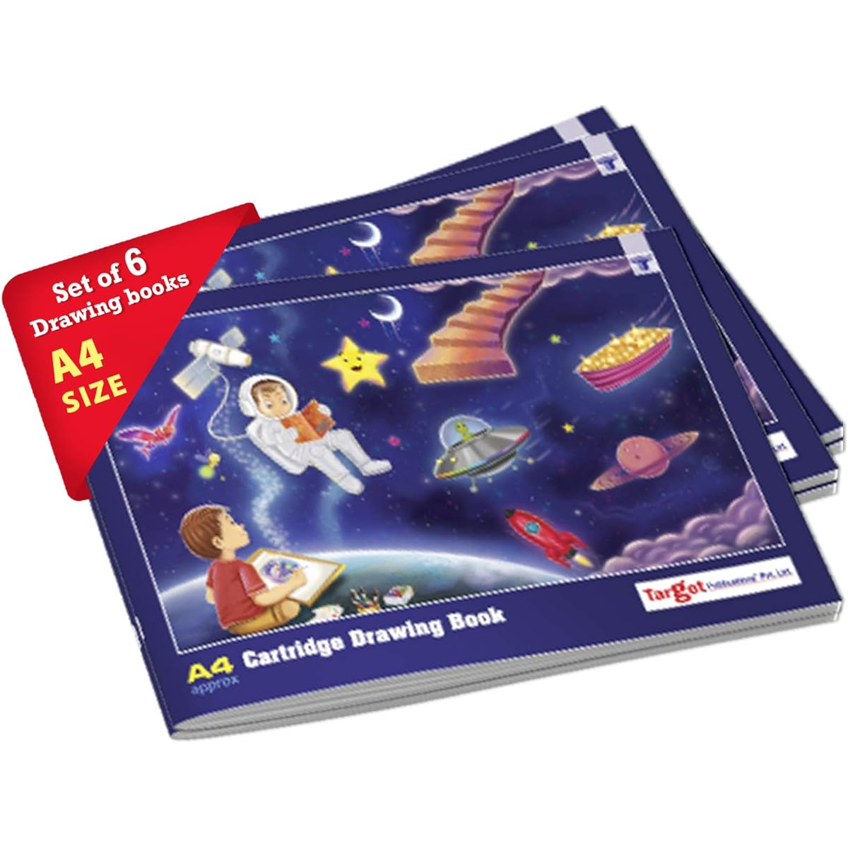 A4 Size Drawing Book | Sketchbook / Art Book for Drawing, Painting, Coloring | 34 Cartridge Pages per Book | Softbound Cover | Approx. 11.6" x 21cm | Set of 6
