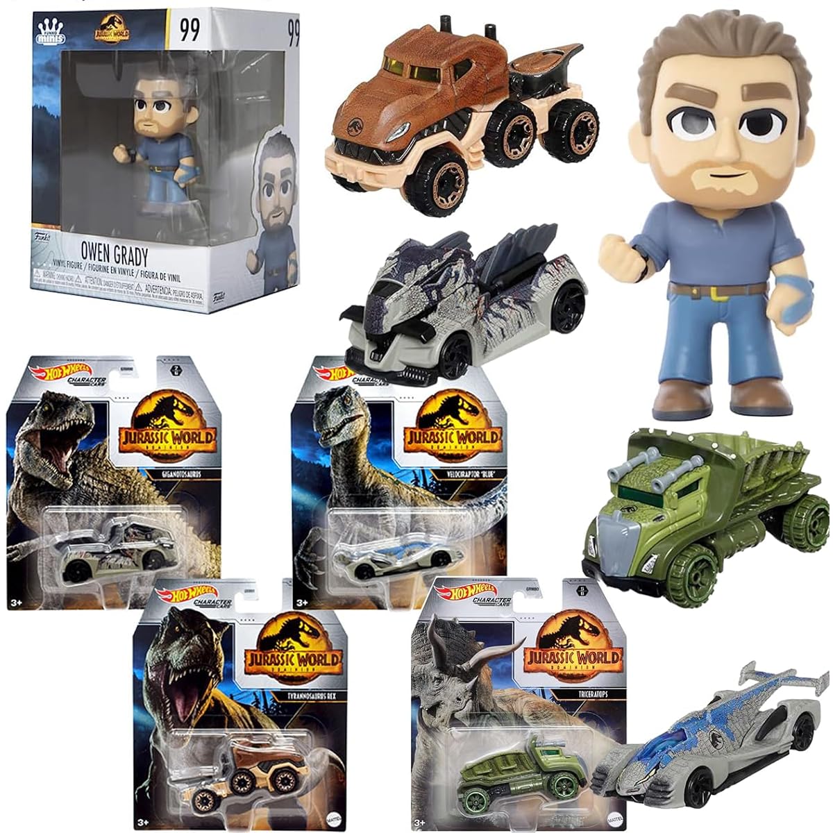 Jungle Jurassic World Dinosaur Figure Dominion Pop! Creature Dilophosaurus Big Pin Display with Adventure Premium Dinosaur Car + Blind Bag Park Hanger 4 Items