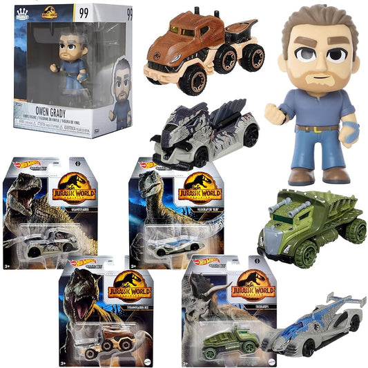 Jungle Jurassic World Dinosaur Figure Dominion Pop! Creature Dilophosaurus Big Pin Display with Adventure Premium Dinosaur Car + Blind Bag Park Hanger 4 Items