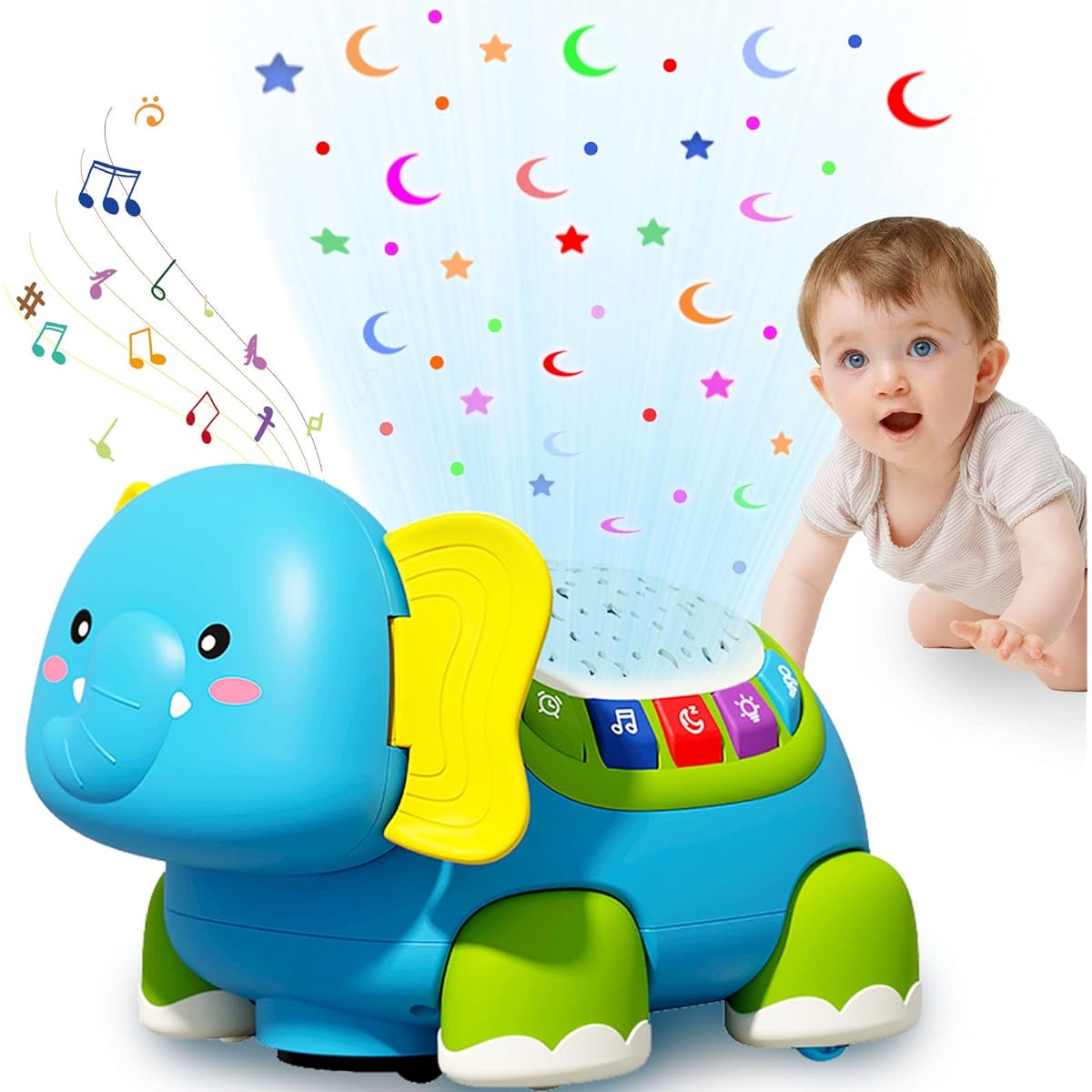 Ussybaby Infant Toys 6-12 Months Baby Crawling Toy with Lights and Sounds Avoid Obstacles Automatically for Toddler Boys Girls 7 8 9 10 11 Months 1-2 Years Baby Boys Girls Gifts (No Remote)