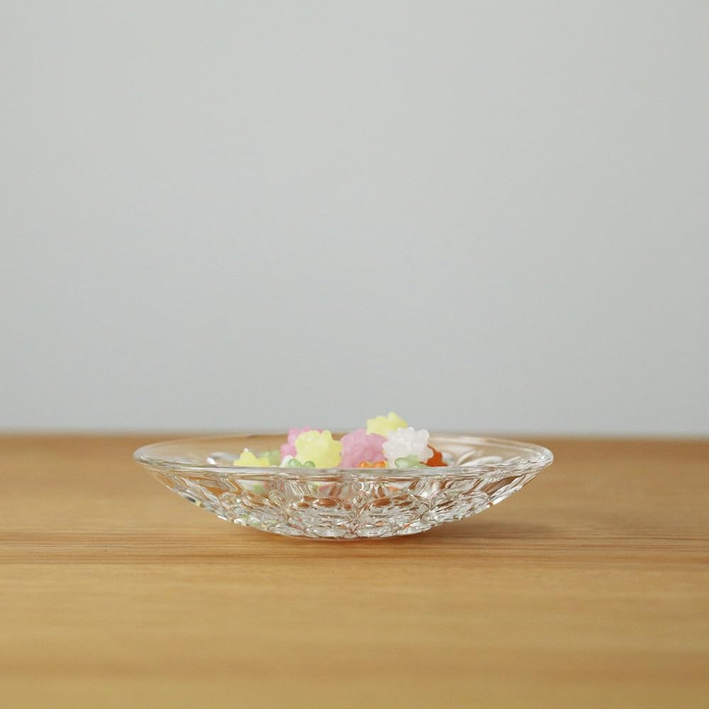 Adelia Mini Plate, Maximum 10.6 x Height 2cm, Suigetsu Mini Plate, Set of 12, Crystal Glass, Made in Japan F-70704