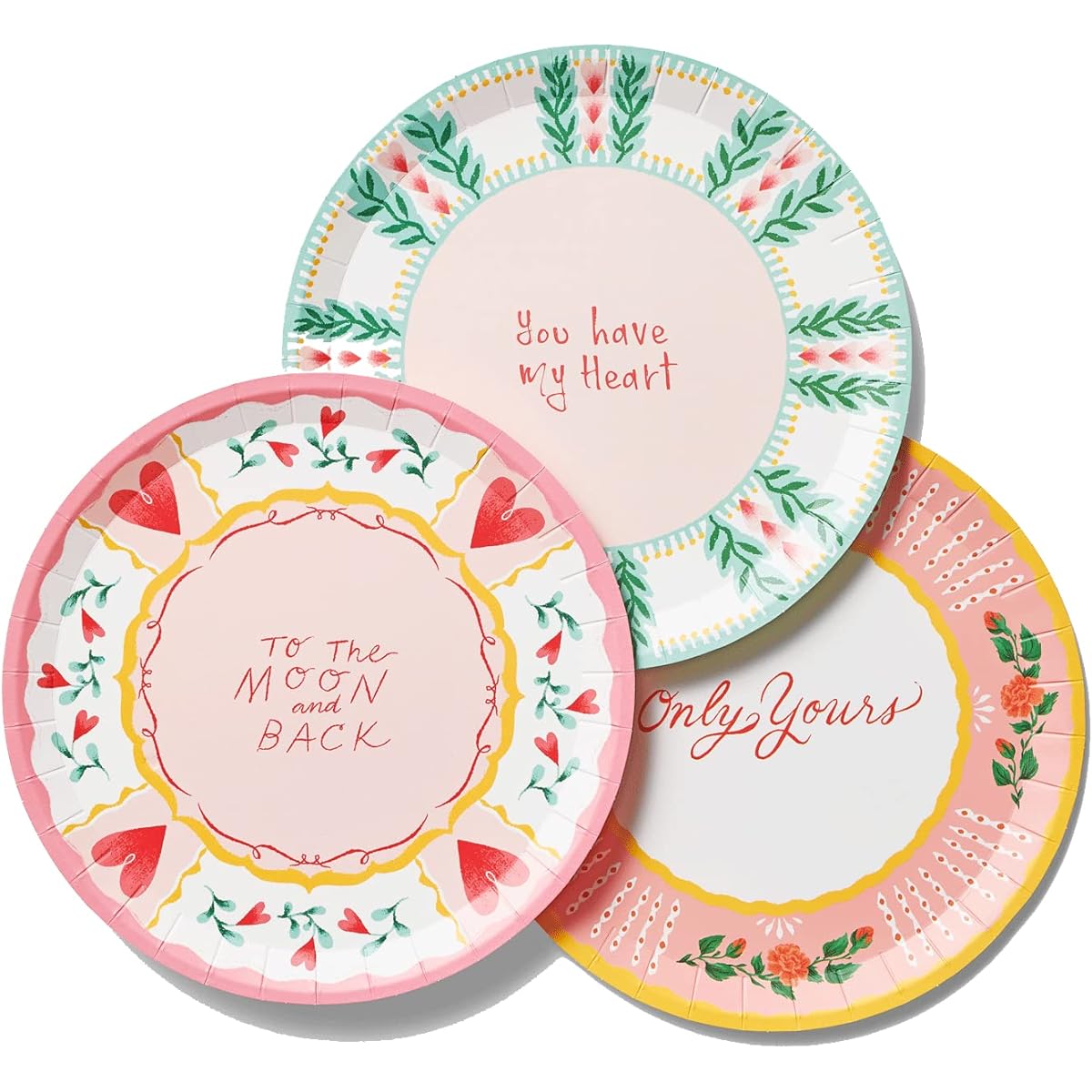 Coterie All You Need Is Love Paper Plates (Set of 10) - Hearts and Flowers Party Plates for Valentine Decorations | 9.25" Fancy Paper Plates | 2 of Each Design