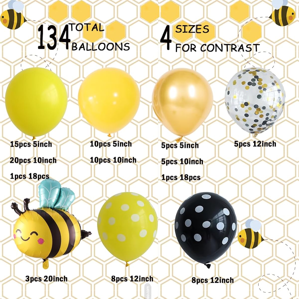 DUBEDATT Yellow Gold Balloon Garland Kit with Bee Foil Balloons Bee Theme Baby Shower Bee Birthday Gender Reveal Birthday Party Decorations Supplies