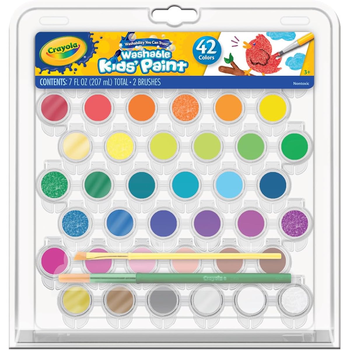 Crayola Water-Removable Kids Paint, 42 Colors, Brush Included, Mini Bottle, 540157, Authentic