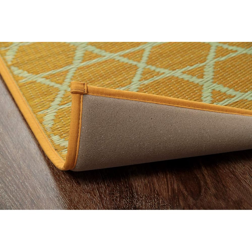 Ikehiko Corporation Igusa Mat Kitchen Mat Kagome Approx. 60 x 240cm Yellow Made in Japan Anti-Slip Processing Simple Japanese Modern #8243650