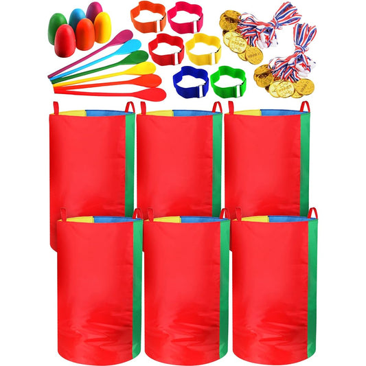 6 Pack Potato Sack Race Bags Outdoor Game Set for Kids and Adults Egg Spoon Race Game 3 Leg Race Bands Champion Gold Medal for Birthday Party Outdoor Yard Carnival Games Family Activities