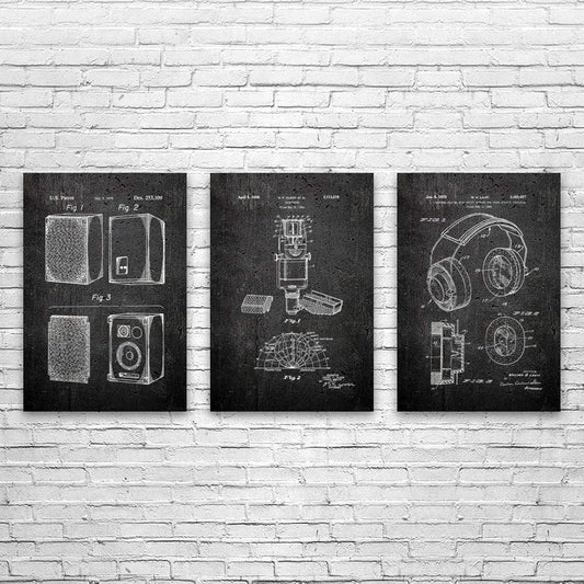 Set of 3 Music Recording Studio Posters (13x19), DJ Gifts, Recording Studio Art, Audio Tech Gifts, Speaker Art Prints, Stereo Art Dark Concrete