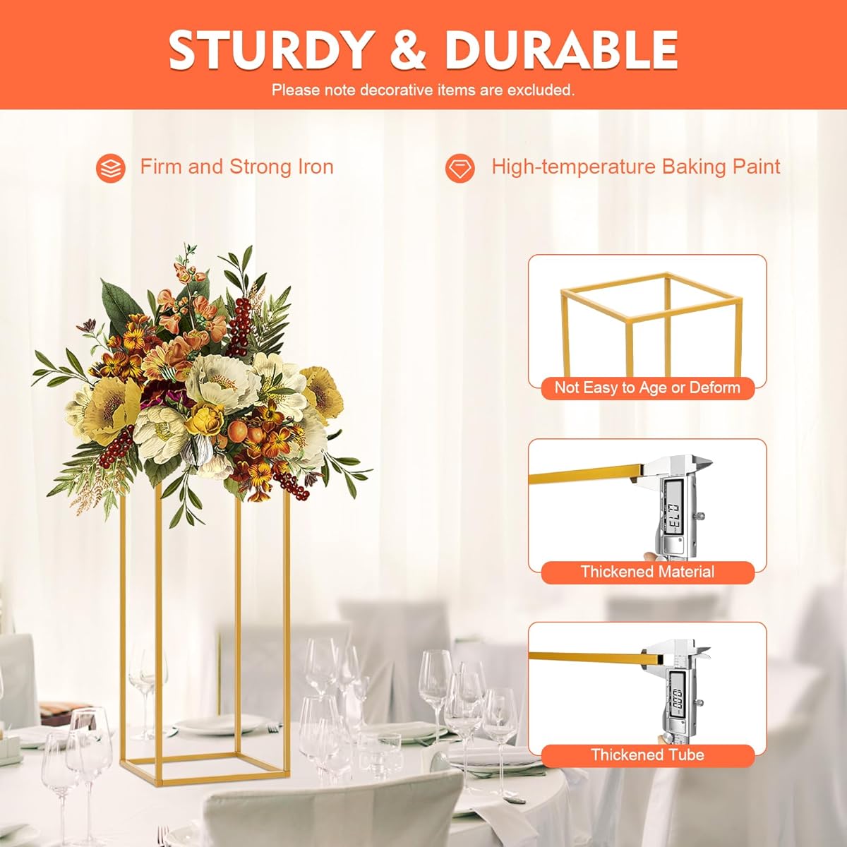 10pcs Flower Stand Gold Flower Display Stand Wedding Metal Flower Rack Column Floor Vase Rectangular Flower Tall Vase Wedding Patio Centerpiece Road Lead Table Decoration Indoor Outdoor