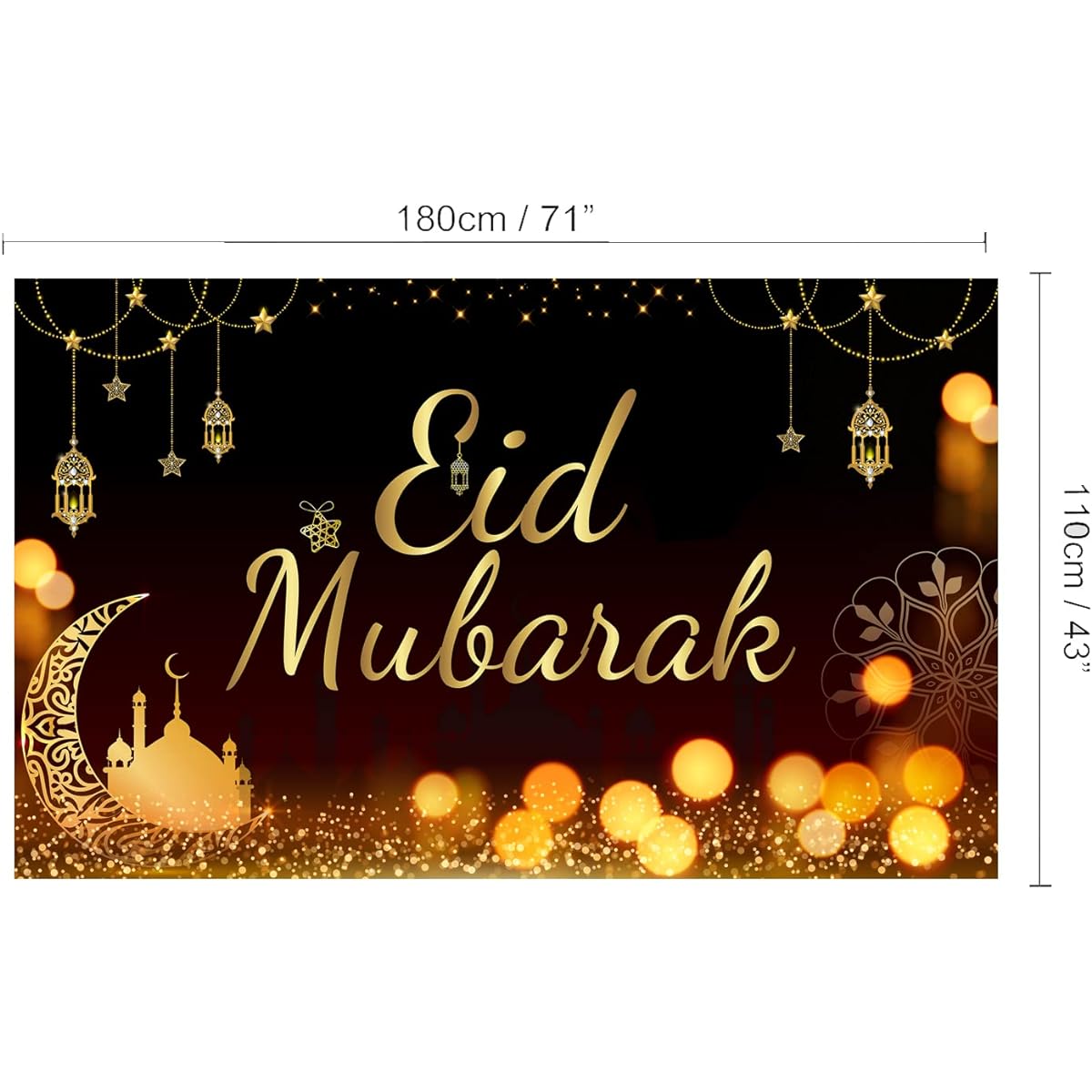 Gold 70.8 x 43.3 inch Eid Mubarak Party Backdrop Eid Mubarak Photo Background Eid Mubarak Party Decorations Ramadan Party Backdrop