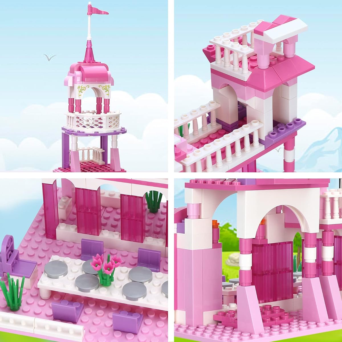 COGO MAN Princess Castle Building Blocks Pink Palace King's Banquet Blocks for Girls 6-12 Building Playset Educational Toys for Kids 254 Pieces