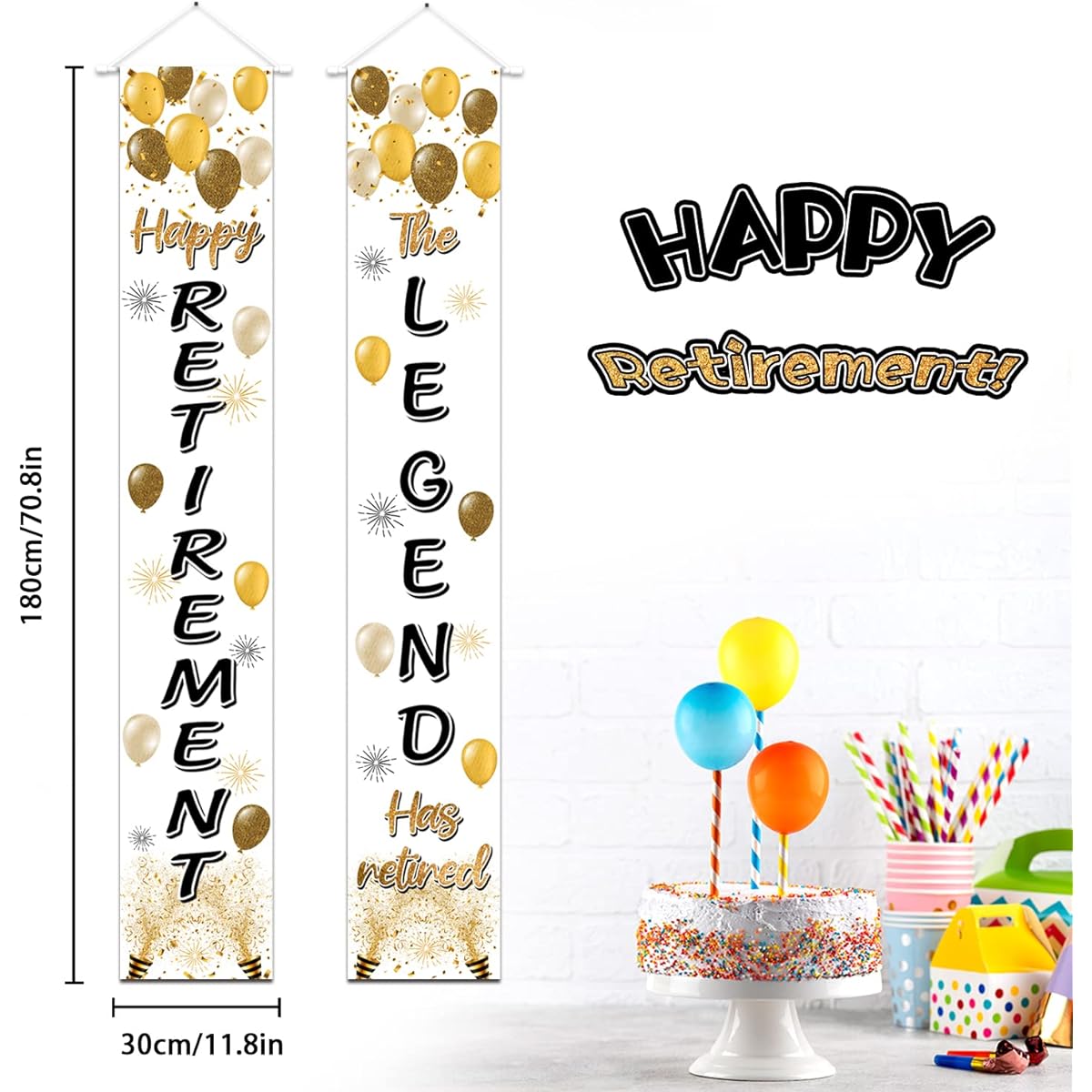 LASKYER Happy Retirement Gold Door Yard Sign Banner - Cheers to Retirement Home Wall Photo Prop Backdrop, Farewell Goodbye Party Decorations