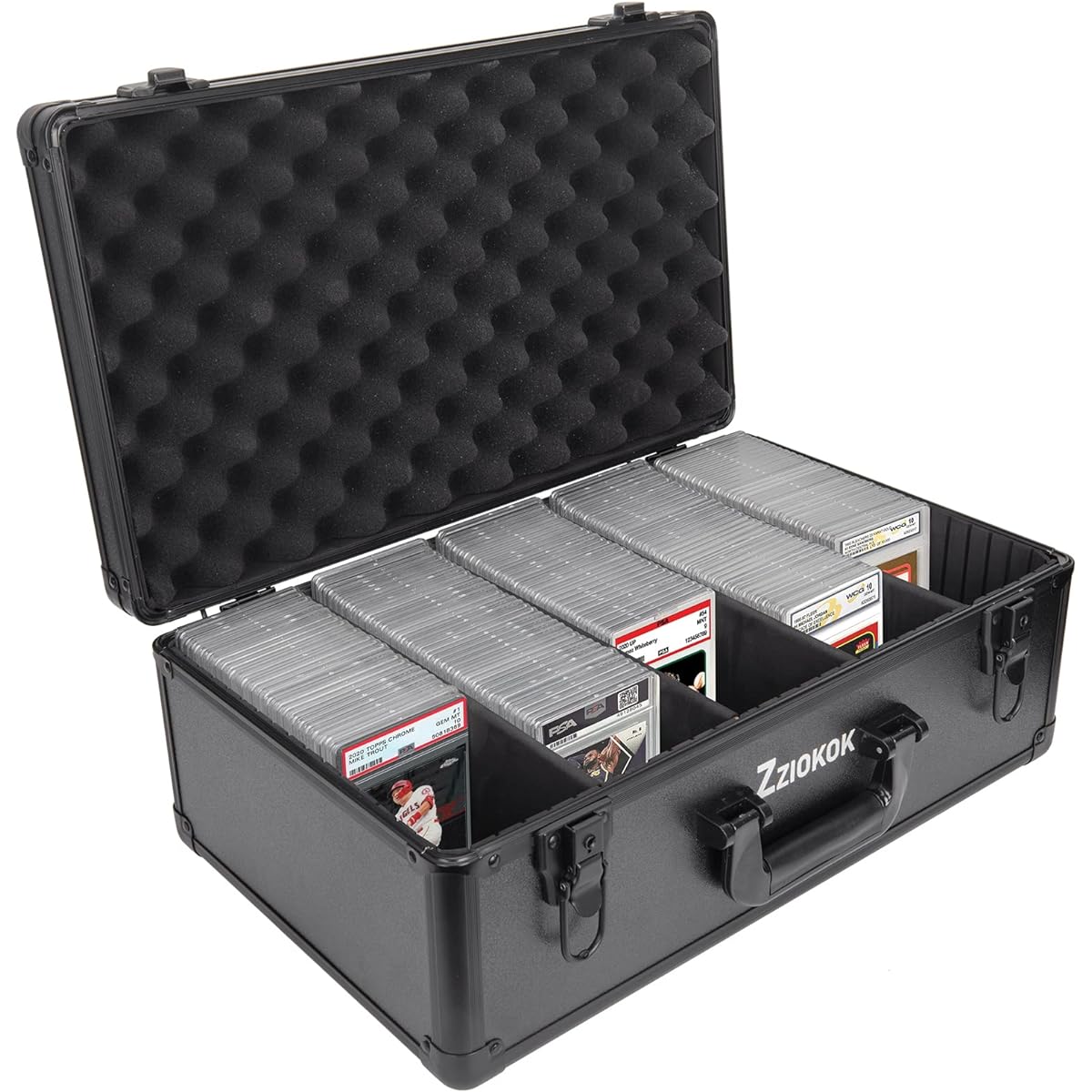 Graded Card Storage Box, 200 BGS SGC PSA Graded Card Storage Box, Waterproof Graded Card Display Case with Removable EVA Insert Board and Padlock Hole, Aluminum Card Storage Box (5 Slots No Cards)