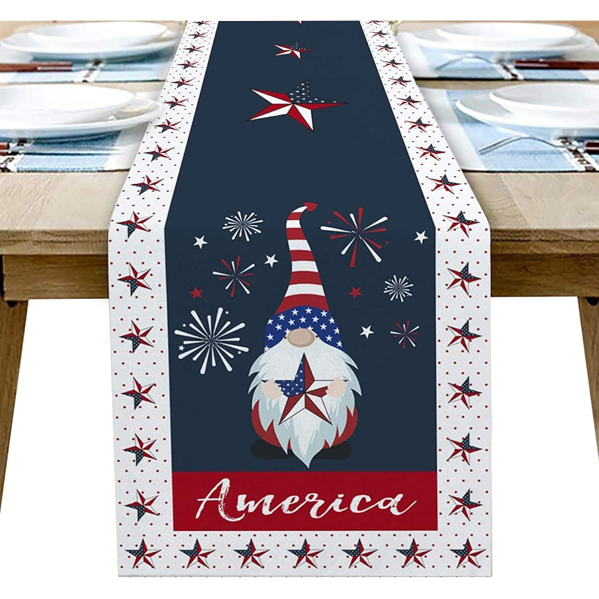 HELLOWINK Burlap Table Runner 4th of July Gnome Cotton Linen Table Runner Cloth for Wedding Dining Room Party Holiday Dresser Home Decoration (Independence Day Triangle) 13x70inch Red FXQHWK200319ZQSJ/J/SLXM07537ZQAAHWK