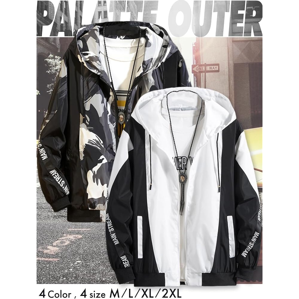 [Doors] Men's Blouson Outerwear Color Scheme Hooded Street Zip Up Outdoor Spring Autumn