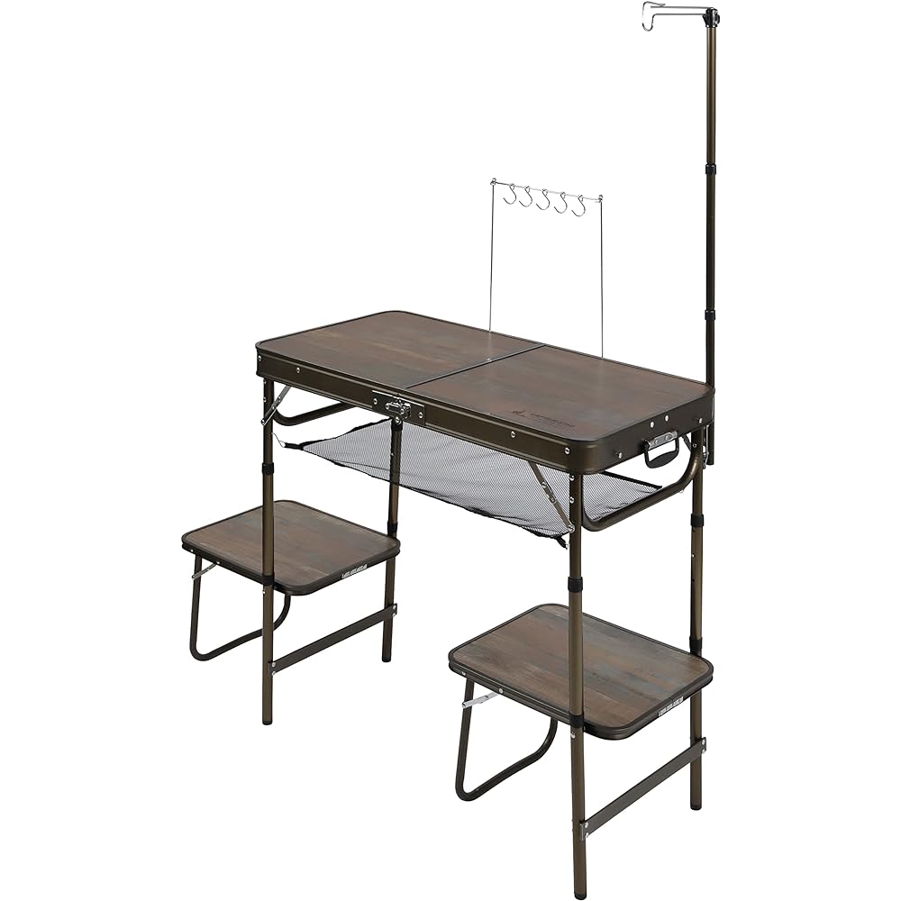 CAPTAIN STAG Outdoor Table Table [Hanging Side Table] [Width 65 x Depth 45cm / Hanger Rack Included / 4 Hooks Included / Height Adjustable in 2 Levels / Made of Aluminum] [Perfect Kitchen Table] [Tool Hanger Included / With lantern hanger / 3 height adju