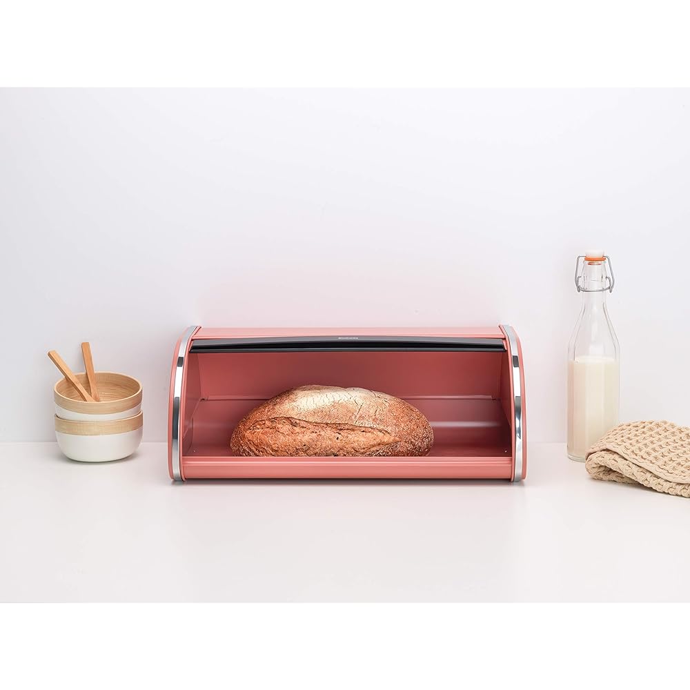 Brabantia Bread Bin Roll Top Storage for Bread, Condiments, and Snacks Made in Belgium Terracotta Pink 304781