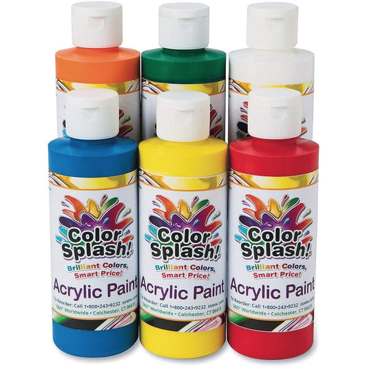 S&S Worldwide Color Splash! Acrylic Paints, 6 Bright Colors, 8 oz. Flip Top Squeeze Bottles, Great for Arts & Crafts, Wood, Paper Match, Bisque, Metal, Canvas, Kids & Adults, Non-Toxic, Set of 6