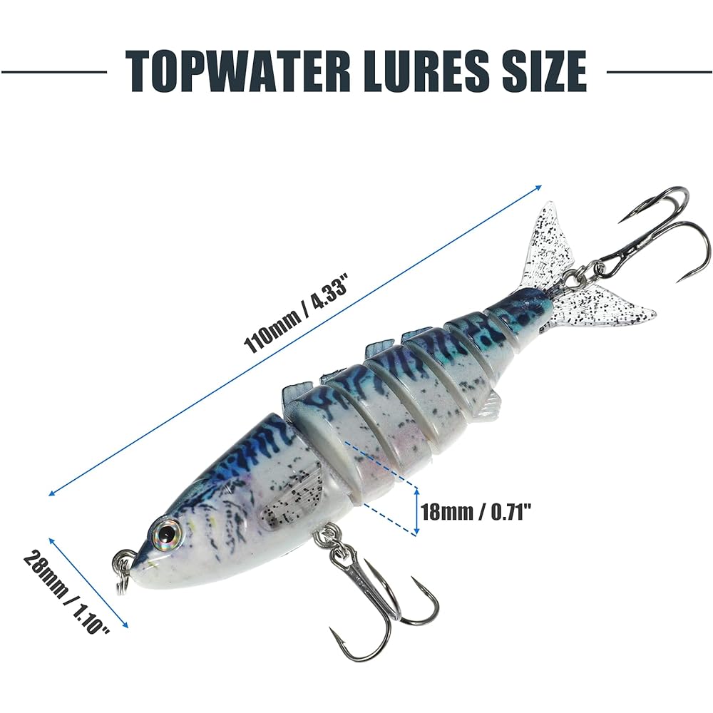 VOCOSTE Fishing Lures for Bass Trout Jerkbait for Bass Fishing Lifelike Freshwater Lures ABS Blue 0.06lb 3pcs