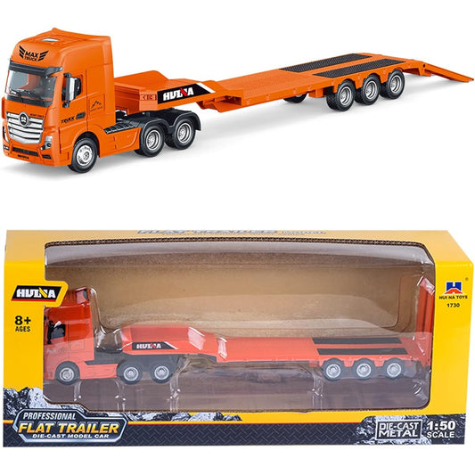 Gemini & Genius Flat Trailer Truck Toy Heavy Duty Alloy Construction Toy Vehicle 1:50 Scale Diecast Trailer Truck Kids Toy Truck