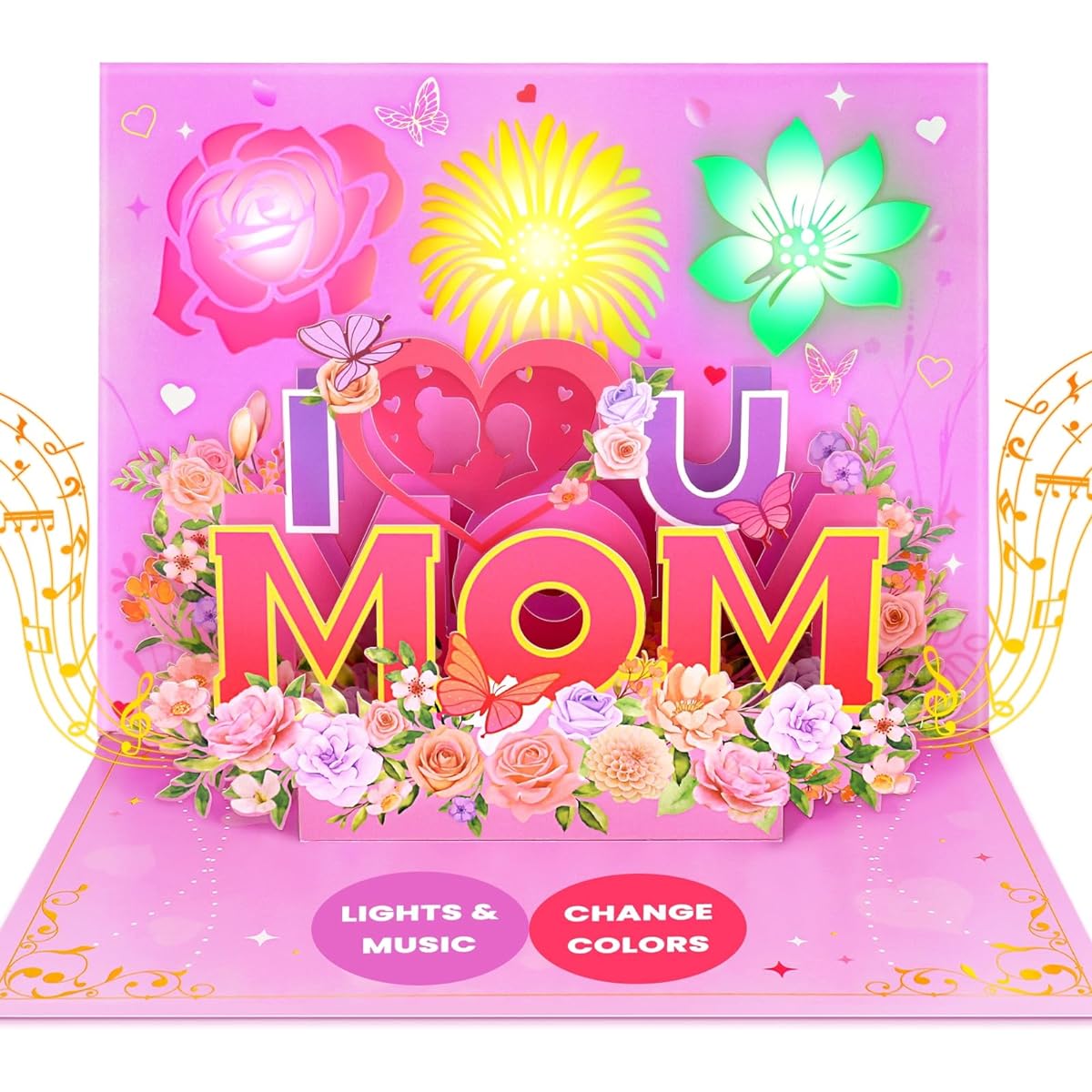 FITMITE Mother's Day Card, Music & Light Happy Mother's Day Pop-up Card, 3D Greeting Card Mother's Day Gift for Mom/Woman/Wife