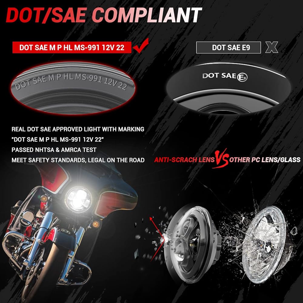 Z-OFFROAD Motorcycle 7 Inch LED Headlight DOT Kit Harley-Davidson Touring Street Glide Road King Special Electra Glide Ultra Classic Fatboy Heritage Softail Switchback Black