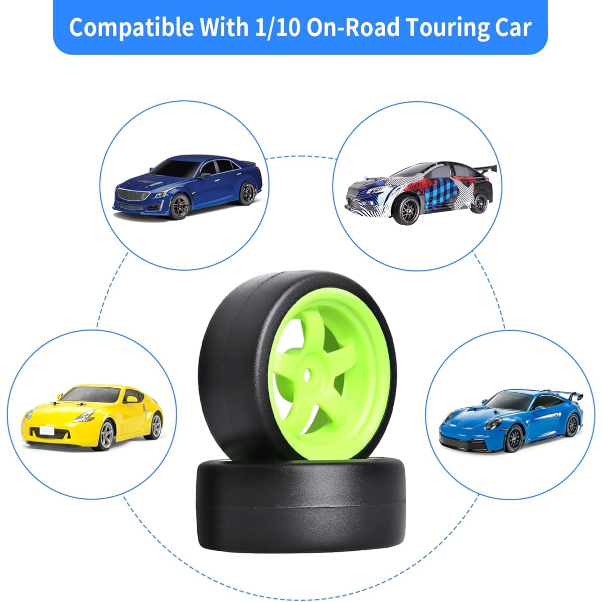 AllinRC 1/10 RC Drift Tire Wheel 12mm Hex Hard Tire for RC Drift Car Compatible with 1/12 1/14 1/16 Scale Model Set of 4