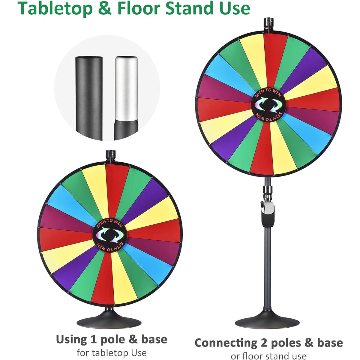 WinSpin 36" Heavy Duty Prize Wheel Dual Use Adjustable Tabletop/Floor Stand Large Fortune Wheel with Dry Erase Markers & Eraser 18 Slots Carnival Spinner Game for Trade Shows