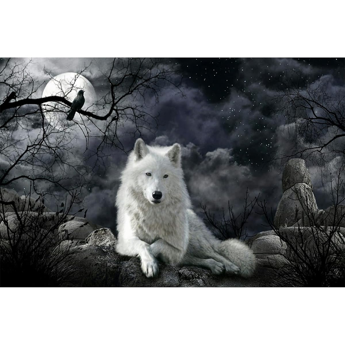 WACYDSD Jigsaw Puzzle 1000 Pieces Crow and White Wolf Puzzle for Adults Kids Puzzle Wooden Puzzle Toy DIY Kit Home Decoration 75x50cm