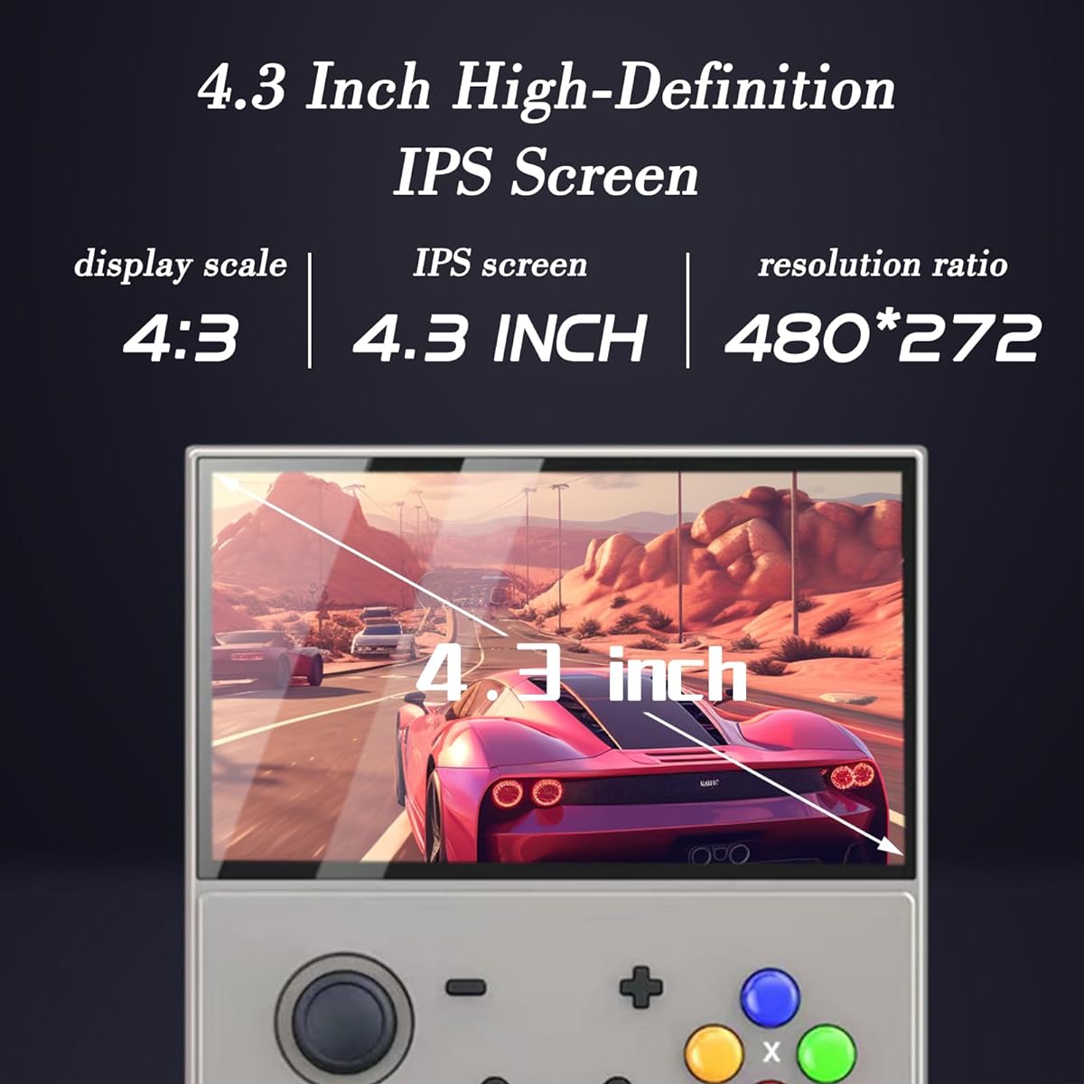 SAMIQU R43 Pro Handheld Game Console - 4.3inch IPS Screen Linux EmuELEC System Retro Game Player Cortex-A17 CPU 20000+ Classic Games with 64G TF Card