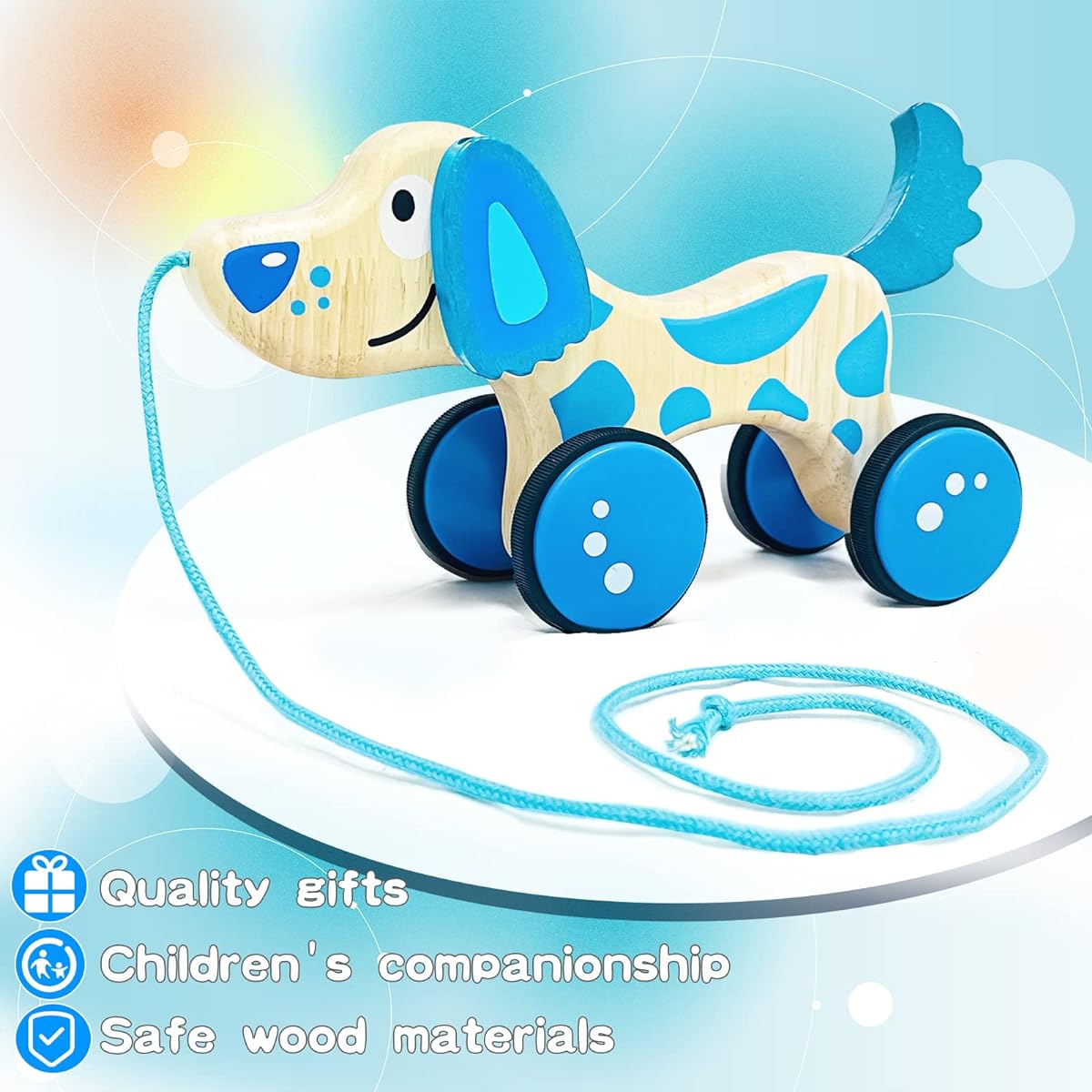 QODOFLR Pull Toy Dog Toddler 1-3 Years Old Toddler Pull Toy Wooden Toddler Toy Wooden Pull Toy Pull Dog Toy Toddler Toy STEM Push & Pull Toy Toddler 1-3 Years Old
