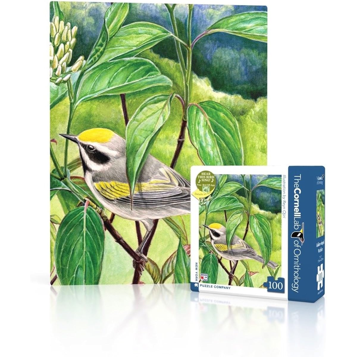 New York Puzzle Company - Cornell Lab Golden Wing Warbler Mini - 100 Piece Jigsaw Puzzle