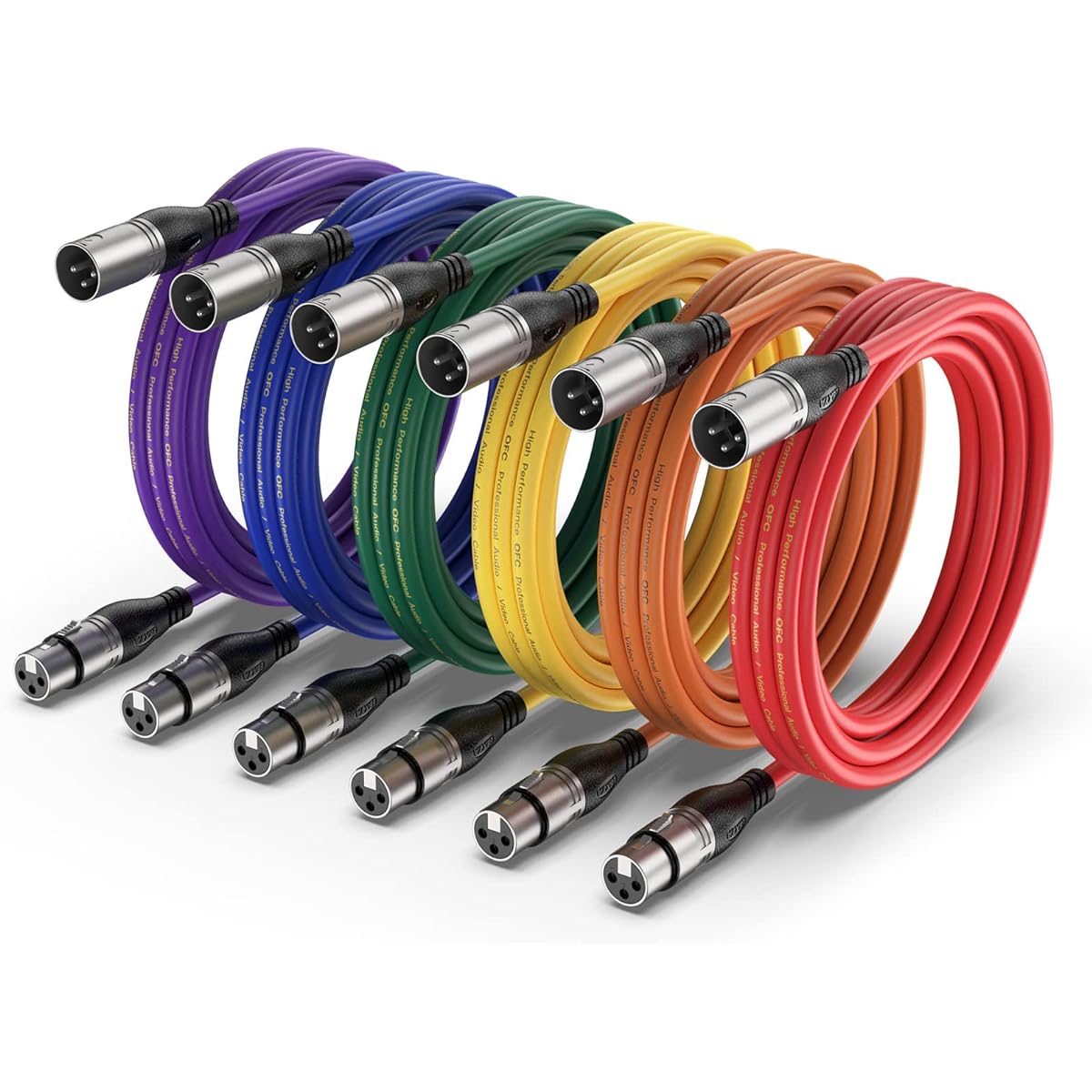 EBXYA XLR Cable 10ft 6 Packs - Premium Balanced Microphone Cable with 3-Pin XLR Male to Female Mic Speaker Cable, (Red, Orange, Yellow, Green, Blue, Purple)