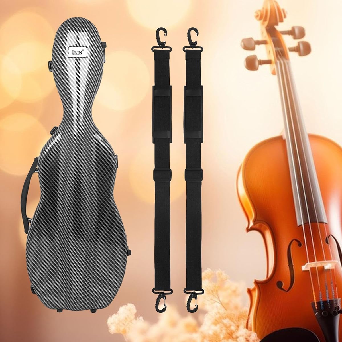 DeeRace Violin Case, Full Size Violin Box, Lightweight Portable Violin Carrying Bag with Built-in Thermometer for Enthusiasts, Black Stripes
