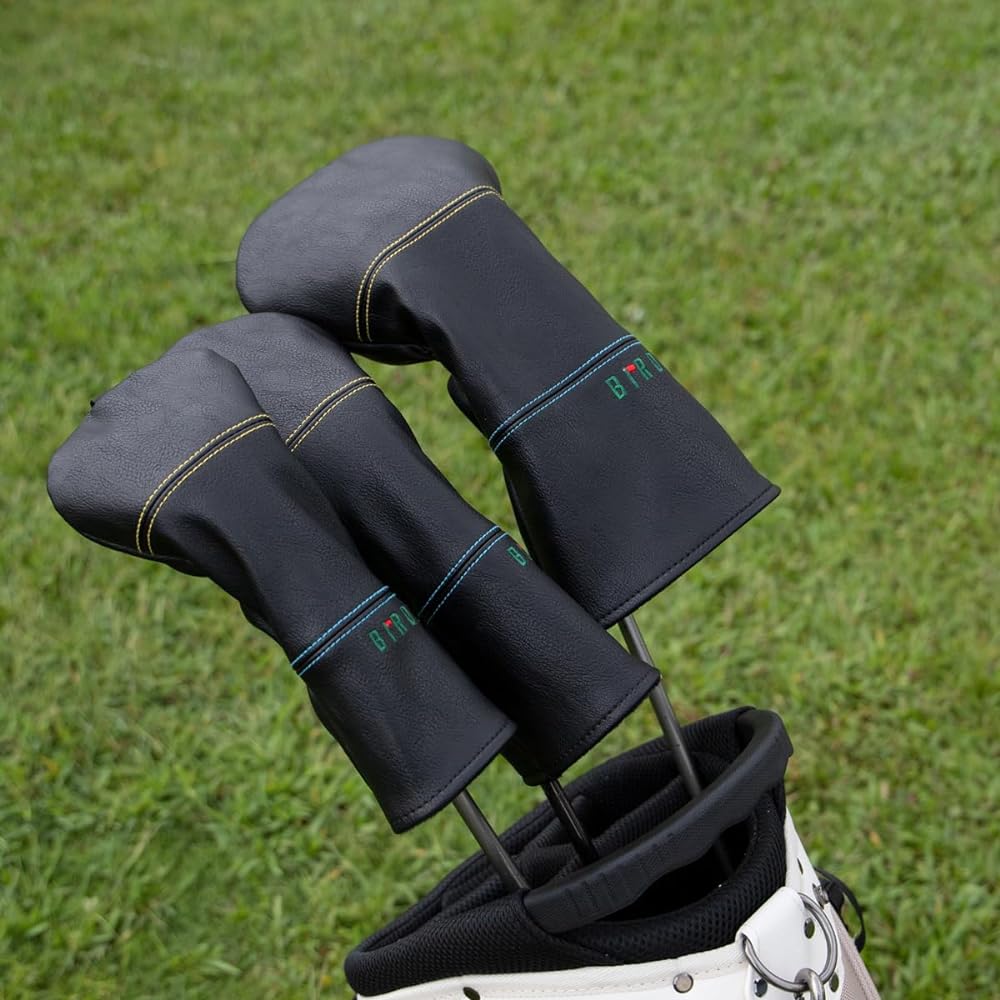 Golf Head Cover Simple Design Black Birdie Embroidery High Quality Leather Liver Cover for Fairway Wood, Utility, Hybrid Golf Club Set