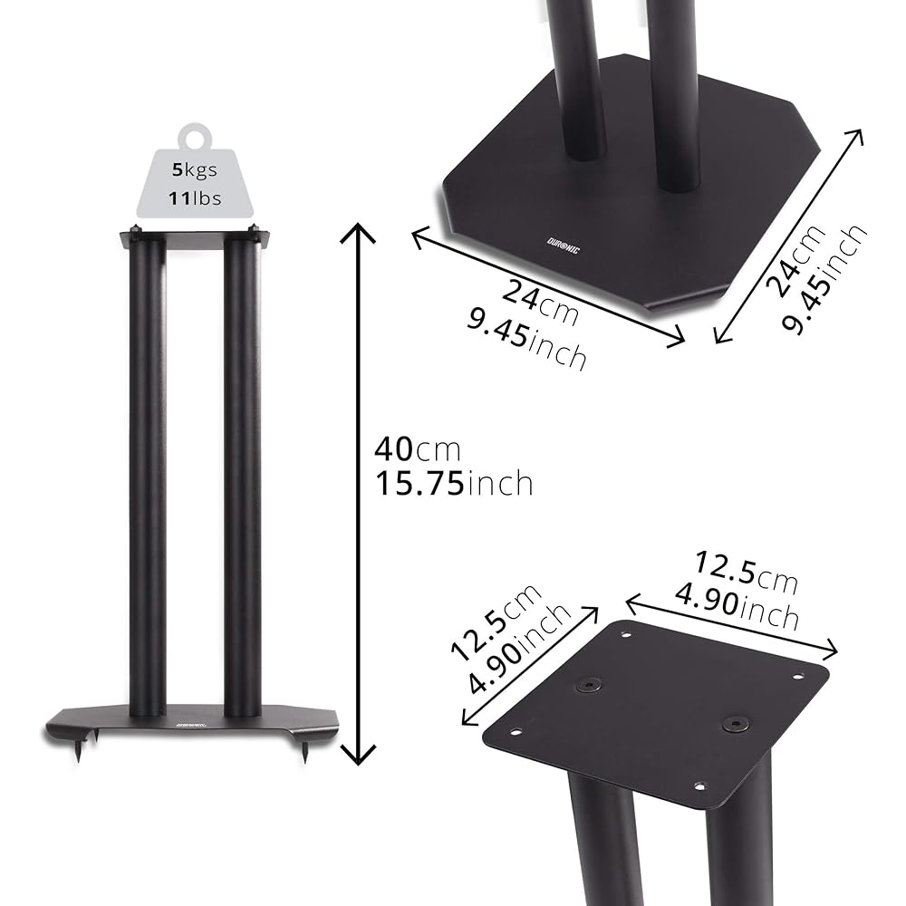 Duronic SPS1022-40 2-piece speaker stand 40cm black top plate 16cm x 16cm speaker holder for home theater metal base