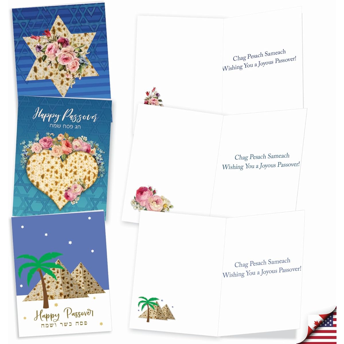 The Best Card Company - 20 Passover Notes Bulk Box Set 4 x 5.12 Inch with Envelopes (10 Designs, 2 of Each) Jewish Holiday Cards Matzo and More AM9159PAG-B2x10