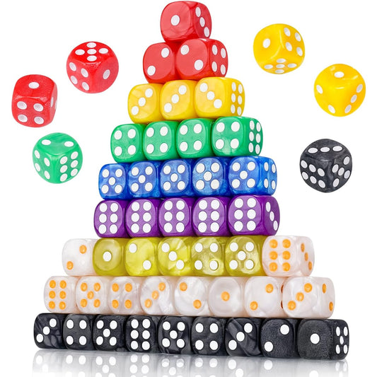 NiToy 50 Pack Pearl Color 16mm Round Corner Gaming Dice Set, 6 Sided Solid Multicolor Acrylic Dice for Board Games, Party, Holiday, Family Games, Math Teaching Tools Classroom RPG Dice(8 Colors Mix)