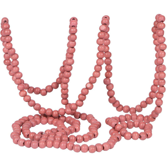 Vintage Style Dusty Rose Pink Wood Bead Garland Christmas Tree Holiday Decorations 9 ft