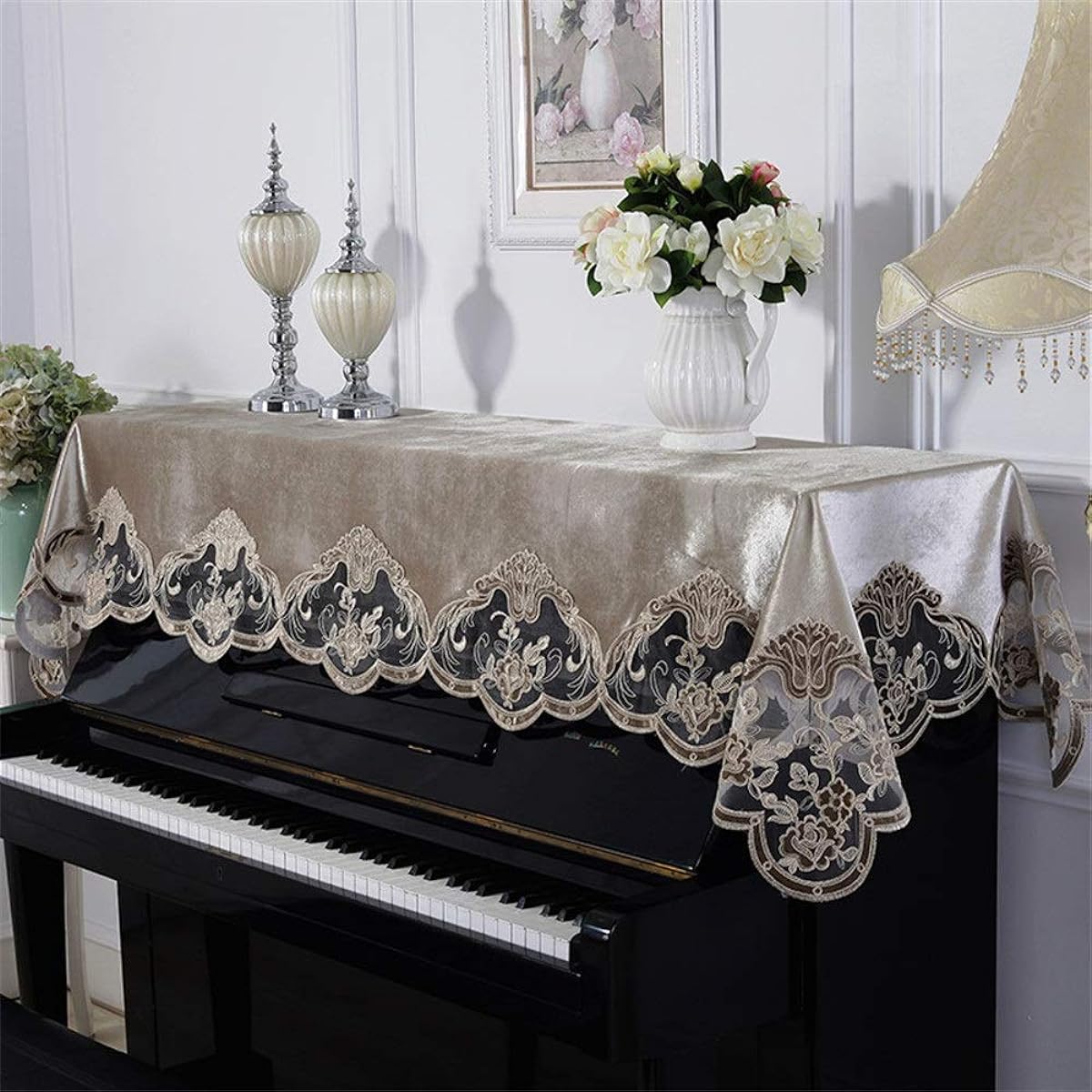 Digital Piano Dust Cover Lace Piano Cover Piano Towel Embroidered Fabric 90x220cm for Universal Piano (Color: A, Size: L)