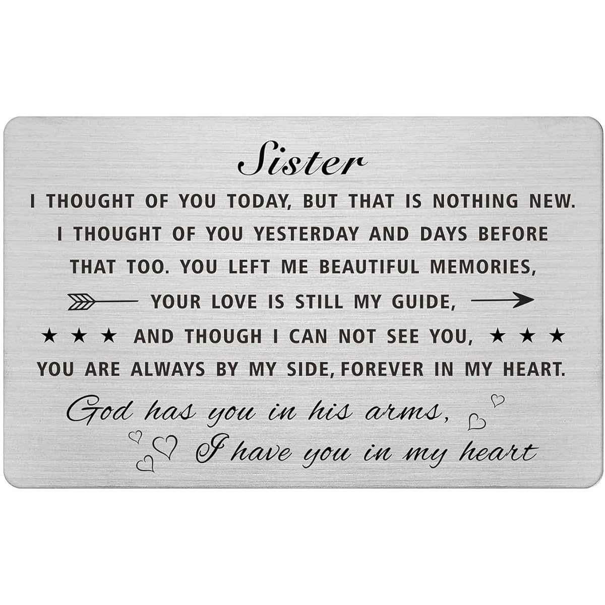Emideary Lost of Sister Sympathy Engraved Wallet Card Sis Memorial Gift