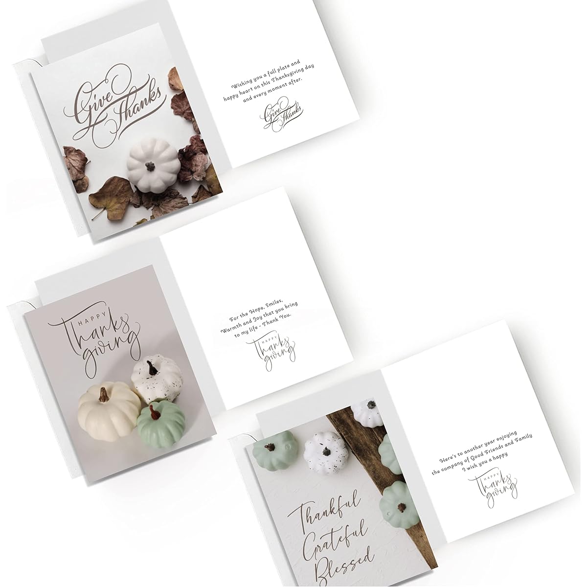 Happy Thanks Giving Cards with Envelopes | 24 Card Pack - 8 Cards | 7.25 x 5.5 Inch Merry Christmas Cards with Stickers for Friends, Family and Loved Ones