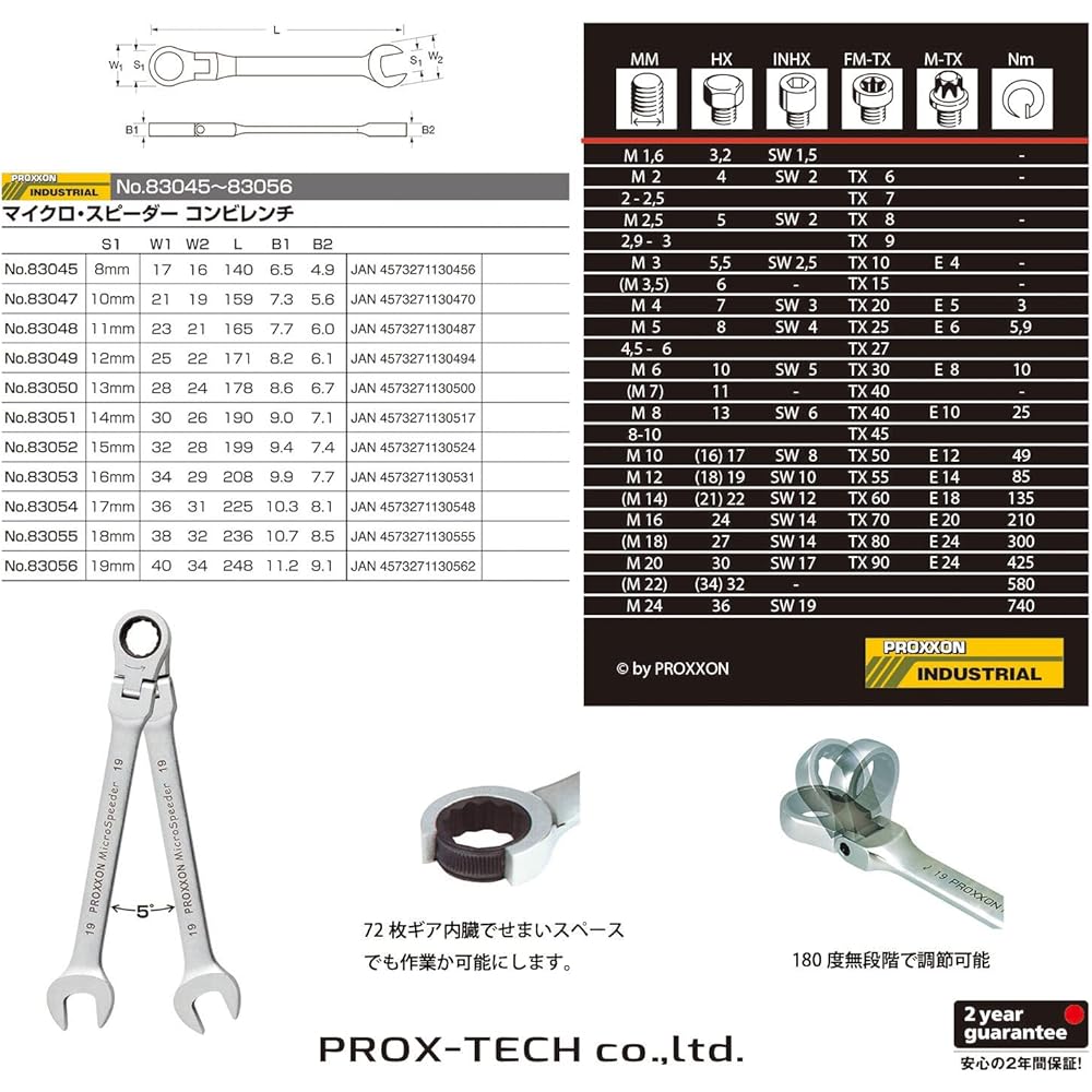 PROXXON Micro Speeder Flex Combination Wrench 8~19mm Set of 10 No.83042